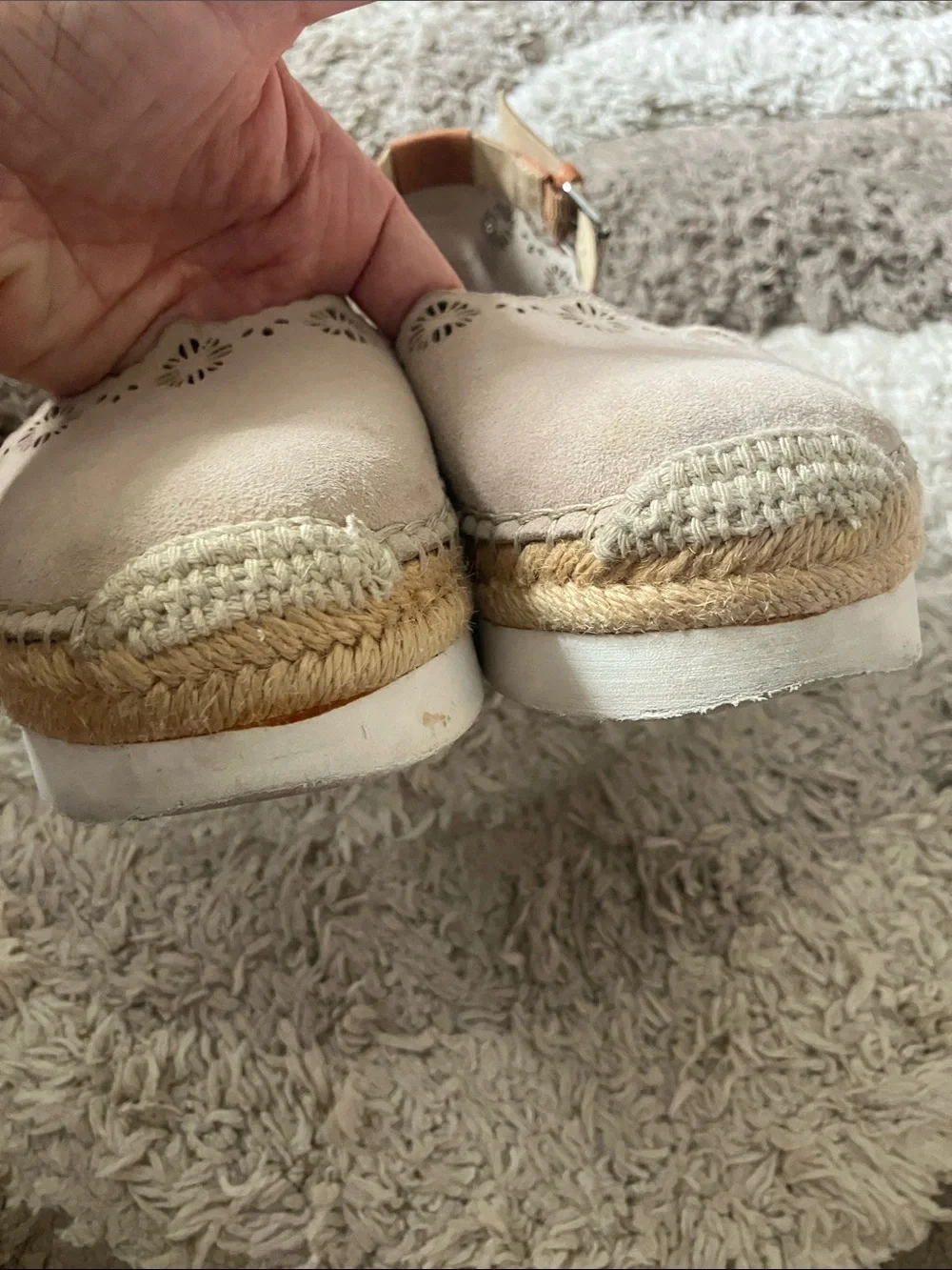 Women's Beige Espadrille Platform Sandals with Brown Ankle Strap